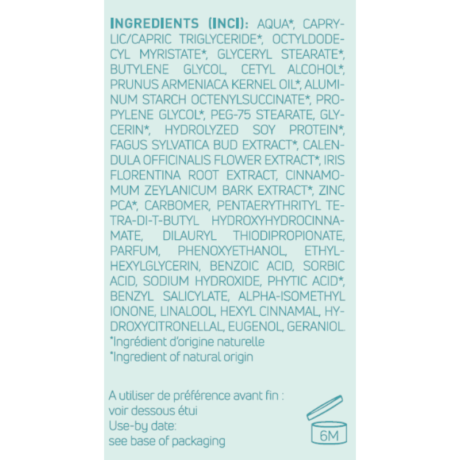 Placentor Vegetal Regulating Cream Ingredient Table